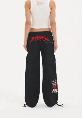 Womens Hollywood Swallow Cargo Pants Trousers - Black