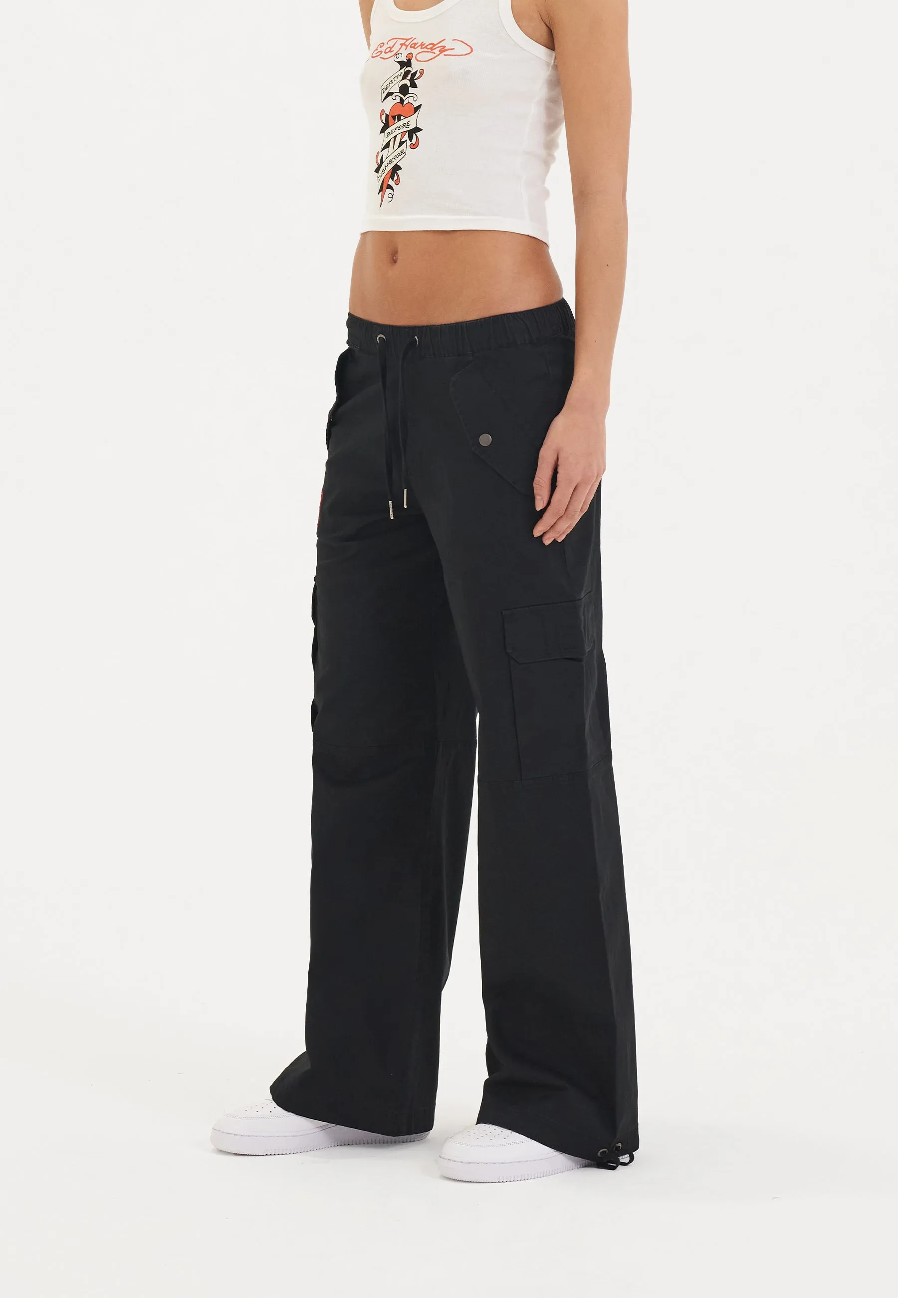 Womens Hollywood Swallow Cargo Pants Trousers - Black