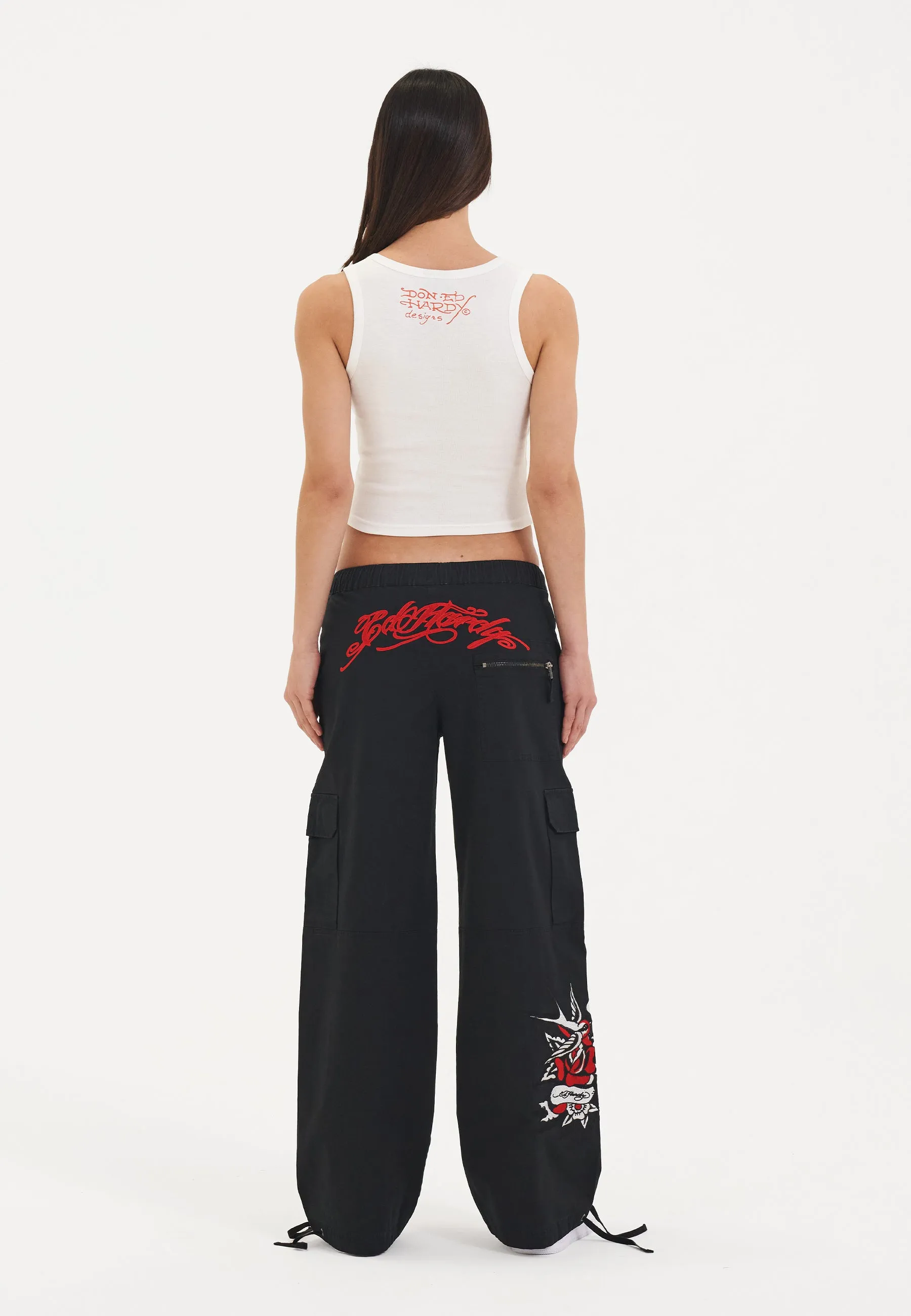 Womens Hollywood Swallow Cargo Pants Trousers - Black