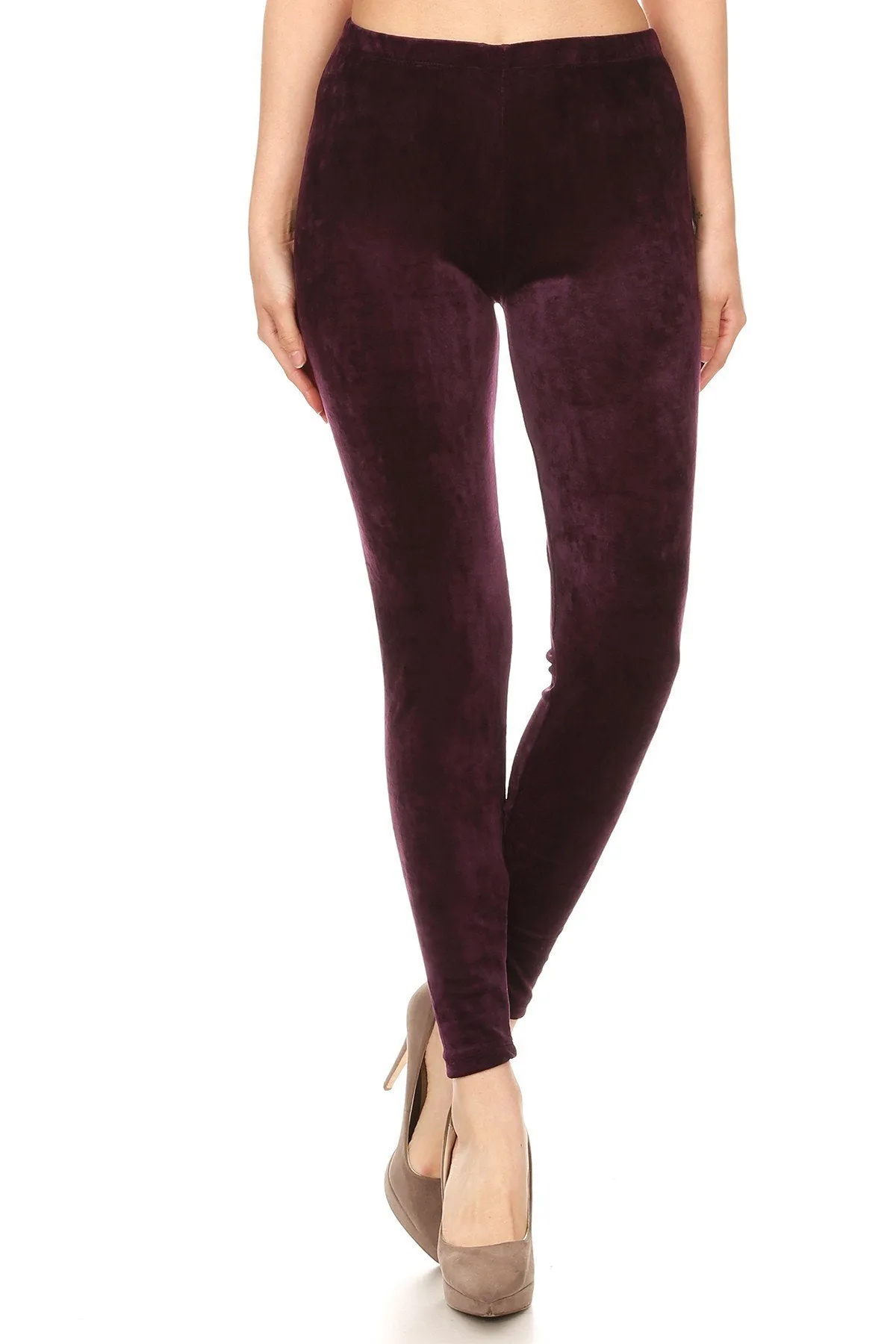 Women's Plus Solid Color Velvet High Waisted Leggings