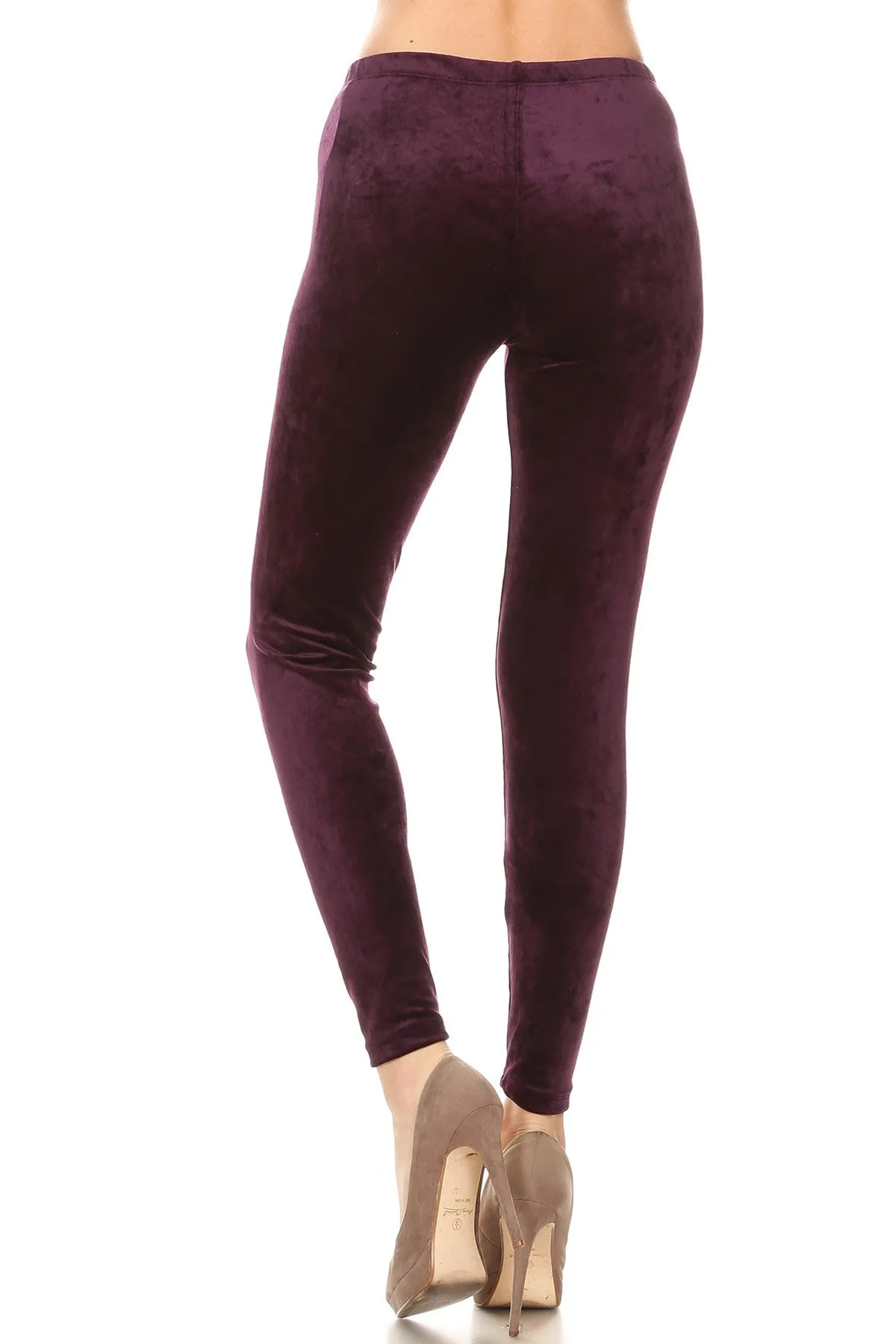 Women's Plus Solid Color Velvet High Waisted Leggings