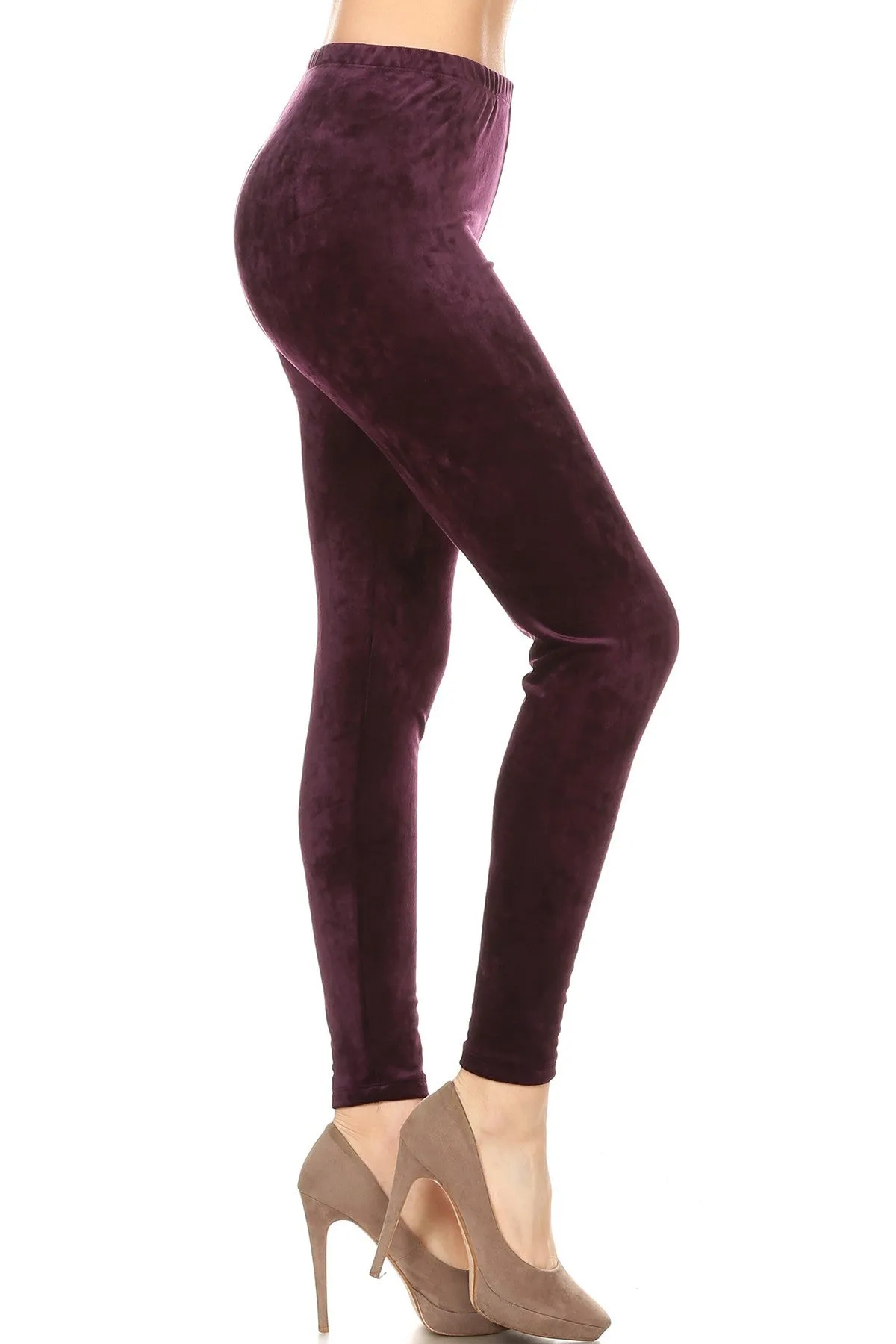 Women's Plus Solid Color Velvet High Waisted Leggings