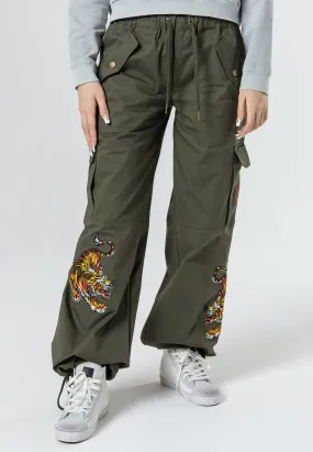 Womens Tiger Cargo Pants Trousers - Olive