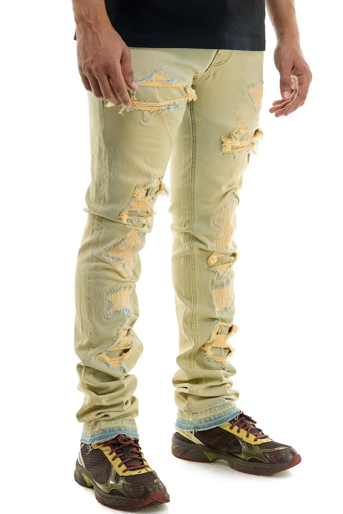 Yellow Stacked Jeans in Washed Stretch Denim